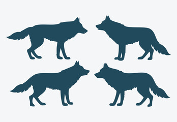 A set of four isolated silhouettes depicting wolves vector design