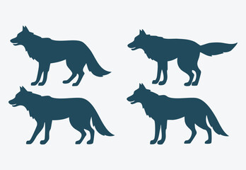 A set of four isolated silhouettes depicting wolves vector design