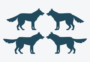 A set of four isolated silhouettes depicting wolves vector design