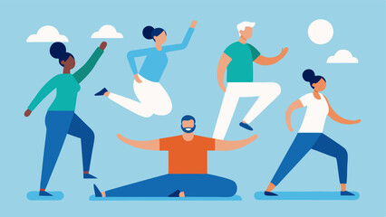 Mindful Movement A dynamic depiction of participants engaged in slow mindful movements showcasing various adaptive techniques and warmups.