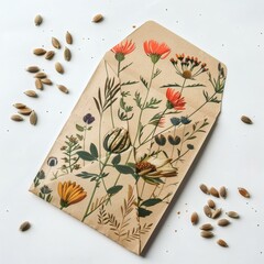 Rustic Seed Packet with Botanical Illustrations and Scattered Seeds for Gardening and Environmental Themes