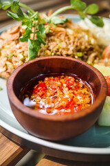 Spicy chili sauce is served as compliment to well-known homemade Indonesian traditional fried rice