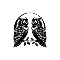 owl silhouette logo vector line art logo design
