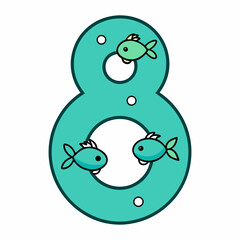 green frog with a letter 8