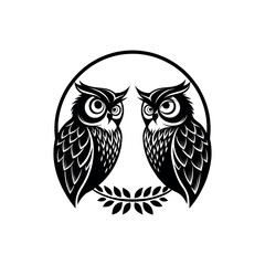 owl silhouette logo vector line art logo design