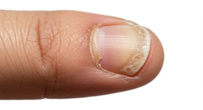 Cracked and Discolored Fingernail Macro Photograph