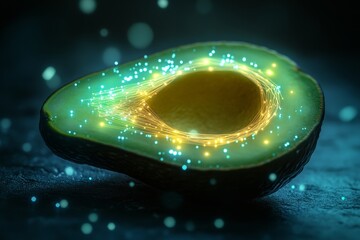 Obraz premium Magical avocado with ethereal neon glowing effects