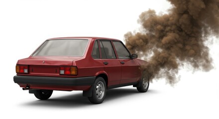 Full-Sized Car Exhaust Emission on White Background