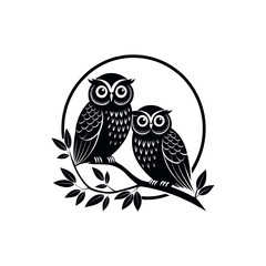 owl silhouette logo vector line art logo design