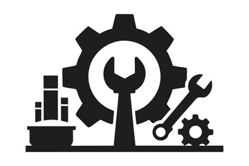 gear and wrench industry for engineering silhouette vector illustration