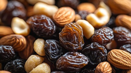 Obraz premium Close-up Raisins Almonds Macadamia Nuts Mix Bowl