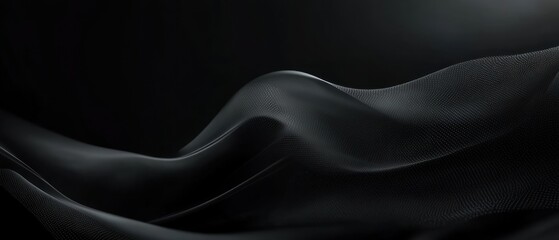 Fototapeta premium Elegant black fabric waves flowing softly in darkness