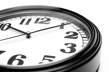 Minimalist white face and black frame wall clock on a white background - Perfect for time management and scheduling concepts - 7:30, 19:30