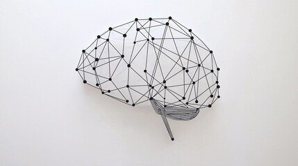 minimalist line art illustration of a brain with connected dots, symbolizing neural networks and simplicity in neuroplasticity. White background with copy space. [Synapse]:[Neuroplasticity] 