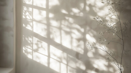Shadow Play of Layered Leaves Against a White Wall Creates an Artful Natural Design for a Serene Atmosphere