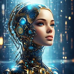 Cybernetic Woman in a Digital Landscape