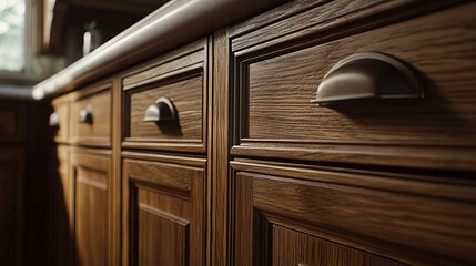 Carpenter crafting custom wooden cabinetry for kitchen. Featuring detail and craftsmanship