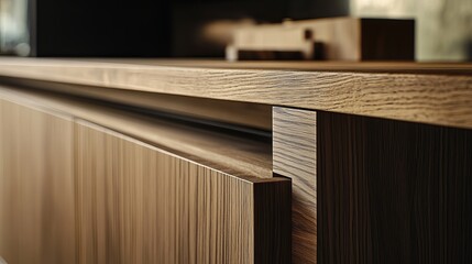 Carpenter crafting custom wooden cabinetry for kitchen. Featuring detail and craftsmanship