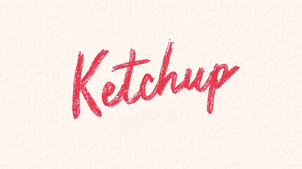 Handwritten Ketchup Text in Crayon on Beige Paper &ndash; Playful Food Typography

