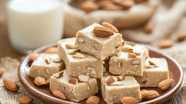 almonds on the sweet indian barfi