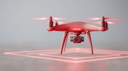 A sleek red drone sits poised, ready for takeoff. Its modern design and advanced features make it perfect for aerial photography and exploration in today's tech-driven world.