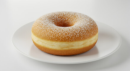 Powdered Sugar Donut Displayed on White Plate for Sweet Treat Indulgence