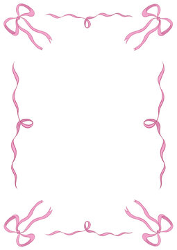Ribbons & Bows Pink Frame Vector, Valentine's Day card border transparent romantic background drawn baby shower gender reveal wavy ribbon valentines girly a4 birthday engagement party invitation menu