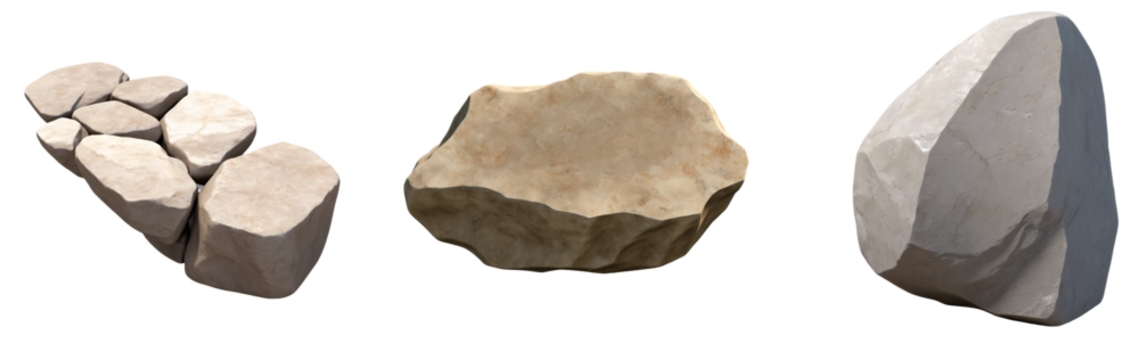 Stone PNG set with transparent background, perfect design element for cut-out projects, adds texture, realism, and natural feel to your creative work.

