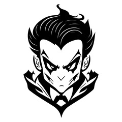 Stylized Villain Face Illustration in Monochrome