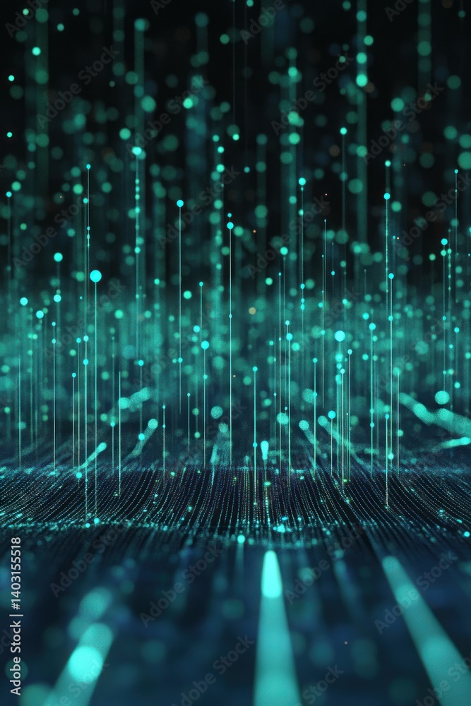 Poster abstract digital pattern with glowing lines and dots