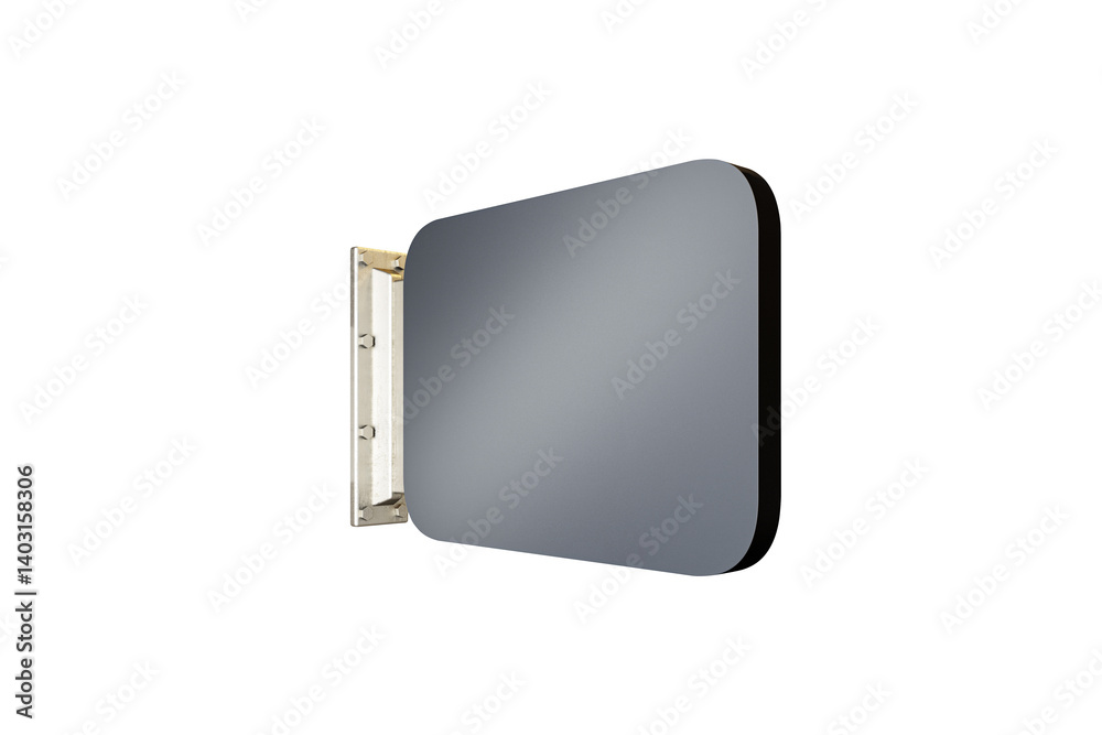 Aufkleber Empty rectangular signage element with rounded corners and wall bracket, clean layout design on white background. Concept of blank branding mockup. 3D Rendering