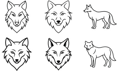 Fototapeta premium Set of wolf head line art vector design.
