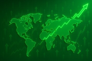 Naklejka premium Global Market Growth Projection Map in Green Hue