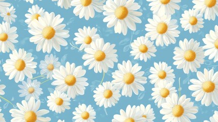 Daisies, floral, pattern, blue, background, illustration, design, textile, repeat, wallpaper