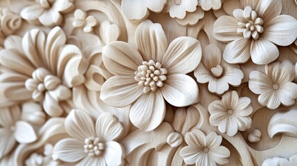 Intricate flower carvings artisan workshop decorative art indoor setting close-up view craftsmanship and nature combined for unique home decor
