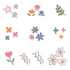 set of flowers and leaves cute decorative elements