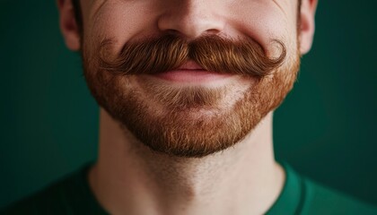 Obraz premium Closeup of a man's happy face with a mustache and beard