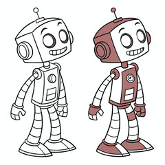 cute coloring book robot with color version. Adobe Illustrator Artwork