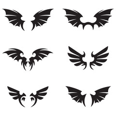 Vector Black silhouettes Dragon Crest Wings. with white background