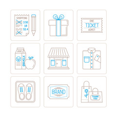 Set of vector shopping icons and concepts in mono thin line style