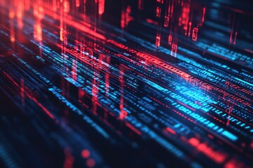 Fototapeta premium Digital Data Flow with Red and Blue Light Effects