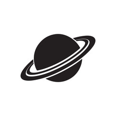 Solid Black Saturn Planet Silhouette Icon for Space Design