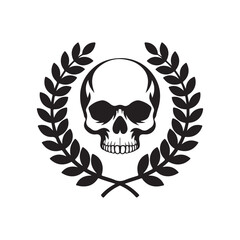Skull with Laurel Wreath Minimalist Silhouette Vector