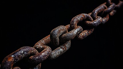 Fototapeta premium Close up view of a rusty chain showcasing intricate details and texture against a dark background : Generative AI