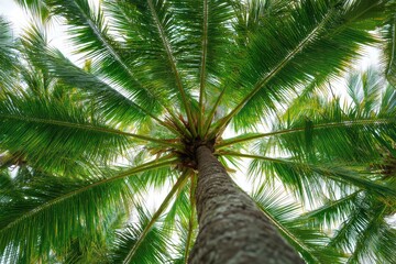 Obraz premium Upward view of a palm tree showcasing its trunk and spreading fronds