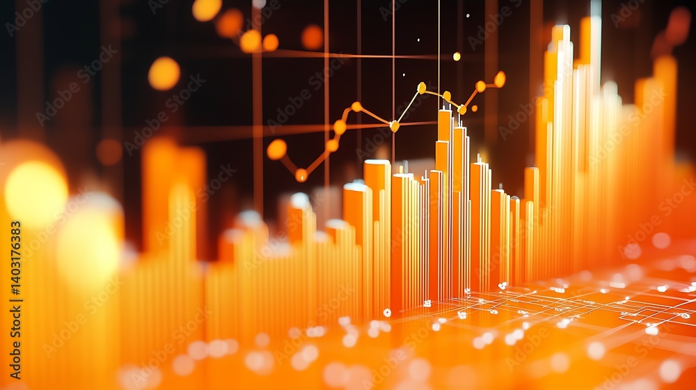 Fototapete Vibrant bar graphs and line charts on a digital display conveying essential financial stats and trends with bright colors : Generative AI