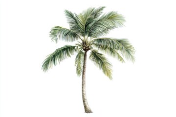 Palm tree with lush green fronds against a white background