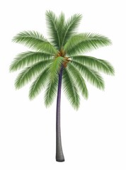 Palm tree with lush green fronds against a white background