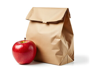 paper bag with red apple