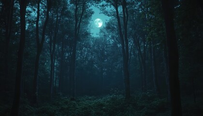 Obraz premium Moonlit forest scene of deep twilight.